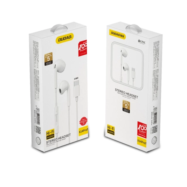 Slúchadlá do uší Dudao s konektorom USB Type-C biele (X14PROT)