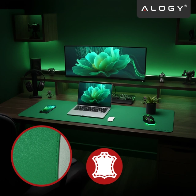 Podložka pod stôl 90×45 cm – protišmyková ochranná podložka z elegantnej PU ekokože, na myš a klávesnicu, štýlová a odolná – Alogy WorkMat™ Green