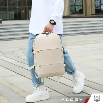 Women's Laptop Backpack Travel Suitcase Luggage for Plane Work School 45x30x20cm Alogy Beige