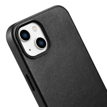 Kožený kryt iCarer Case pro iPhone 14 Plus z pravé kůže černý (kompatibilní s MagSafe)