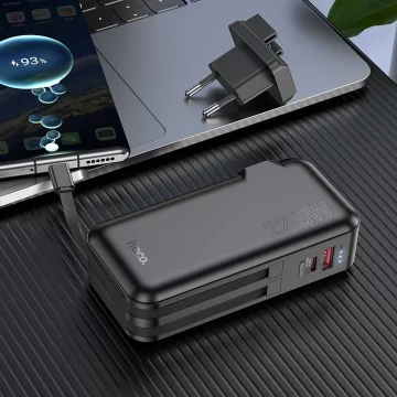 HOCO Powerbank 10000mAh J126 Czarny z Gniazdem EU/US i Kab. Typ C+Lightning