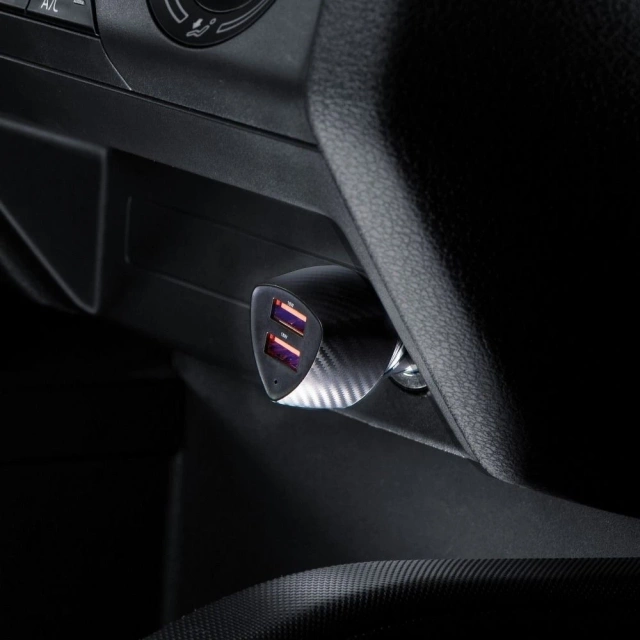 Автомобільний зарядний пристрій Forcell Carbon QC 3.0 2xUSB 36W Чорний