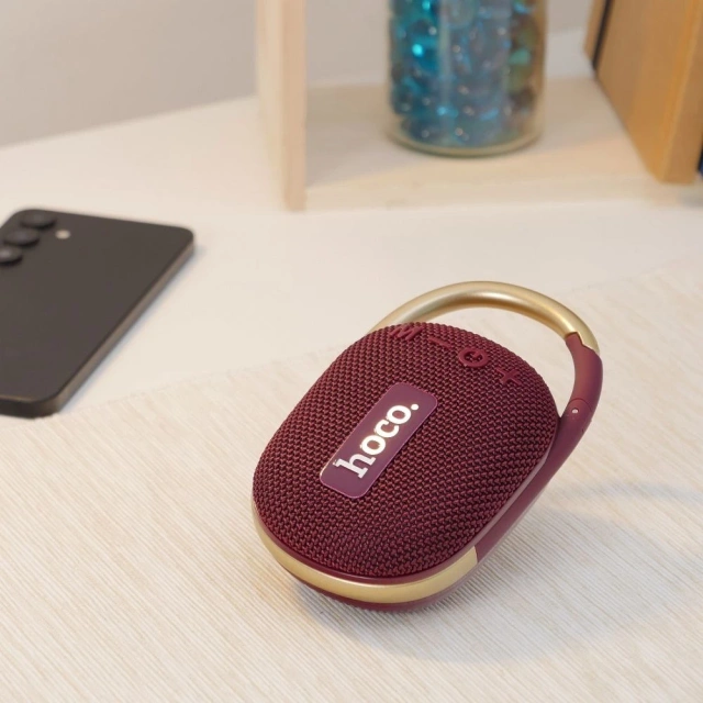 Přenosný Bluetooth reproduktor HOCO HC17 s karabinou, vínový, 5W