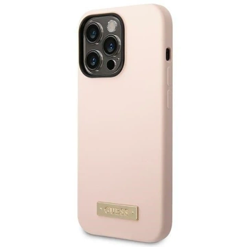 Na telefón Guess GUHMP14XSBPLP pre Apple iPhone 14 Pro Max 6,7" ružové/ružové pevné puzdro Silicone Logo Plate MagSafe