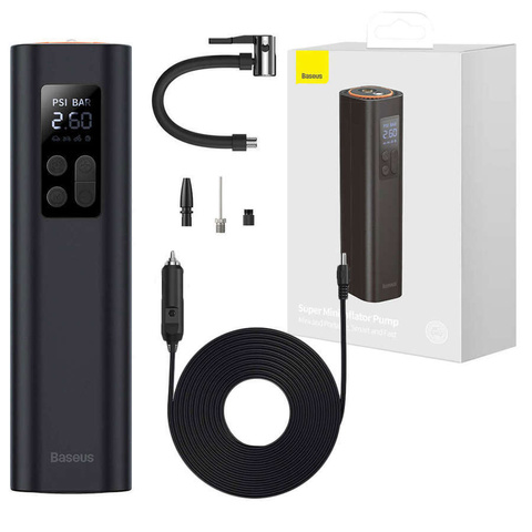 Міні автомобільний компресор Baseus Air Pump Air Pump Wheel Pump LED Lamp Black