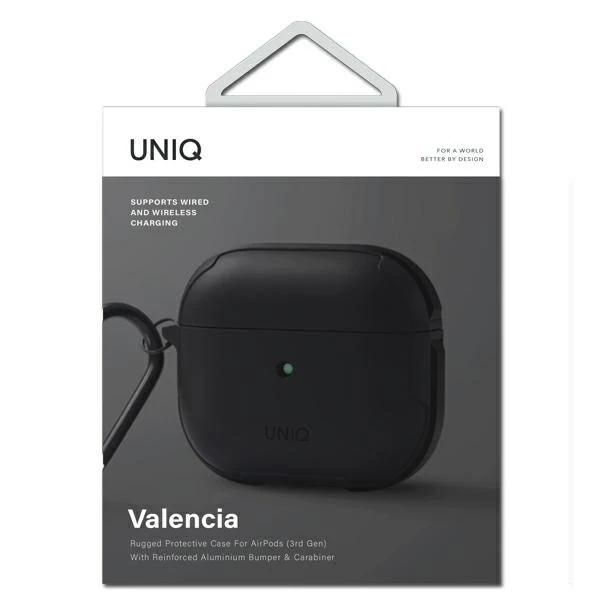 UNIQ Ochranné puzdro na slúchadlá Valencia Case pre Apple AirPods 3 čierne/polnočné čierne Antimikrobiálne