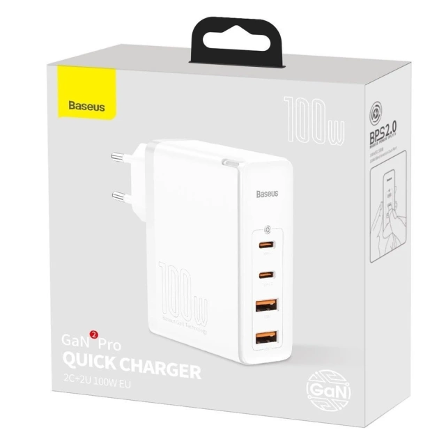 Швидкий зарядний пристрій Baseus GaN2 Pro 100W USB / USB Type C Quick Charge 4 Power Delivery білий (CCGAN2P-L02)