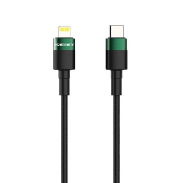 Kábel USB-C - Lightning PD 3A, čierny opletený, 1 m, D62 20 W