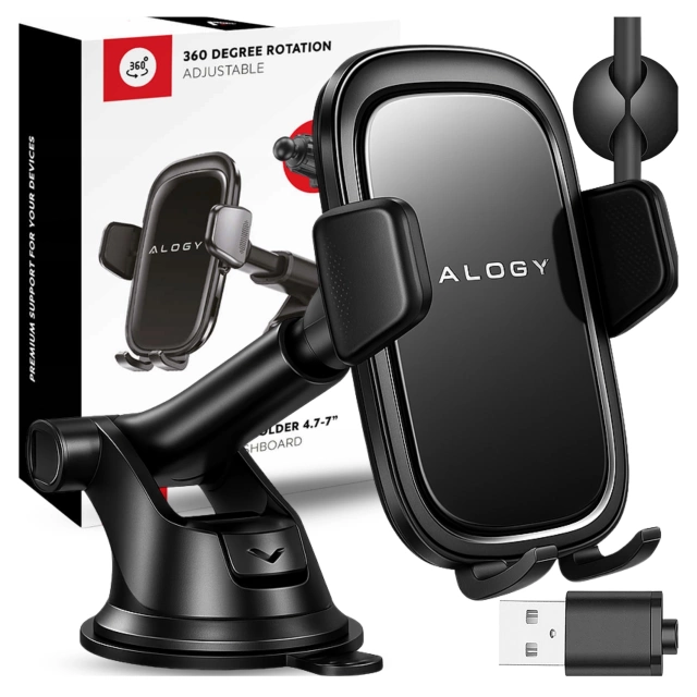 Držák telefonu do auta, okno, mřížka, kokpit, palubní deska, auto, auto, pro 7" telefon Alogy 3v1 Black Organizer