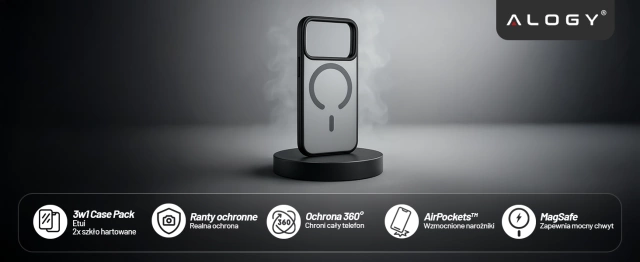 Набір чохлів Alogy 3in1 Case Pack™ – чорний гібридний чохол MagSafe з 2 захисними плівками із загартованого скла для Apple iPhone 17 Pro Max