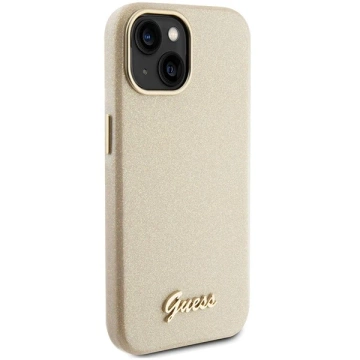Etui Guess GUHCP15SPMGMCSD pre iPhone 15 6,1" zlatý/svetlo zlatý pevný obal Glitter Glossy Script