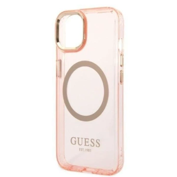 Etui Guess GUHMP14MHTCMP pre Apple iPhone 14 Plus 6,7" ružové/ružové pevné puzdro Gold Outline Translucent MagSafe