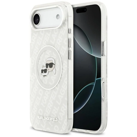 Etui Ochronne do iPhone 17 Air Karl Lagerfeld IML Glitter K&C Heads MagSafe Szary