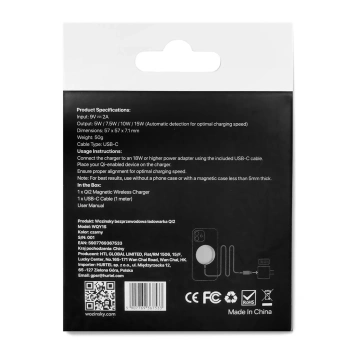 Wozinsky 15W Wireless Qi2 Magnetic Induction Charger - Black