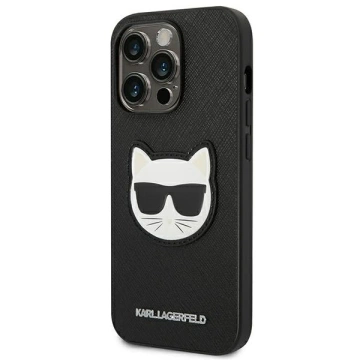 Karl Lagerfeld KLHCP14LSAPCHK protective phone case for Apple iPhone 14 Pro 6.1" hardcase black/black Saffiano Choupette Head Patch