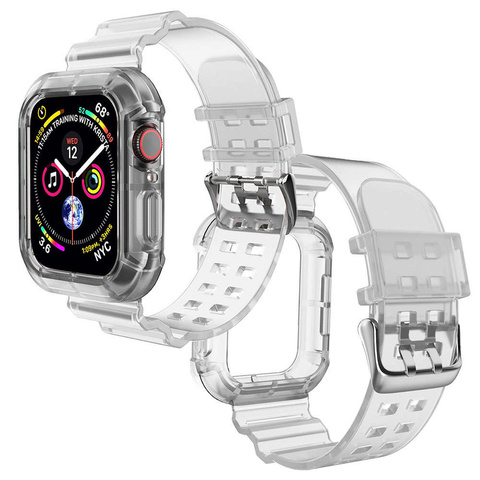 Sportovní řemínek silikonový náramek s pouzdrem na hodinky pro Apple Watch 1 2 3 38 mm transparentní