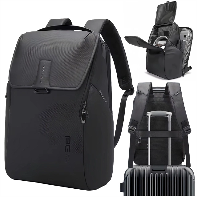 Bange Waterproof Backpack Laptop Bag 15.6" City Travel 46x30x19 cm for Work School Plane Men's Women's Black