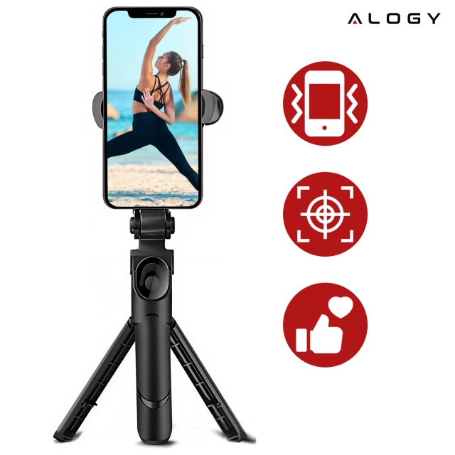 Selfie stick statyw Tripod uchwyt na telefon Alogy Trójnóg kijek do zdjęć selfie pilot Bluetooth 360 Czarny
