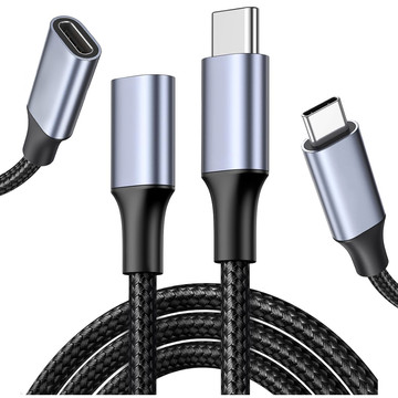 Verlängerungskabel USB-C Typ C 3.1 Gen2 Thunderbolt 100 W PD 10 Gbs 4K 2 m Adapterkabel Nylongeflecht stark