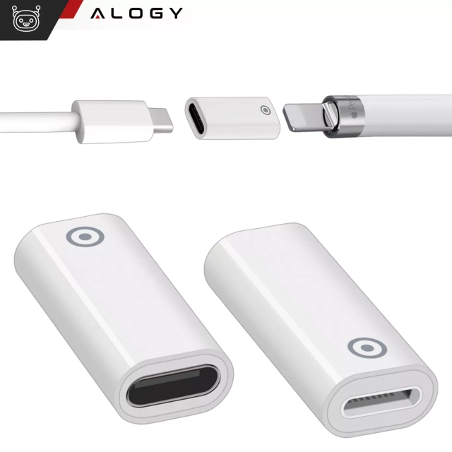 Adapter Alogy Pencil Charger do rysika USB-C Lightning do Apple Pen umożliwiający ładowanie kablem Biały