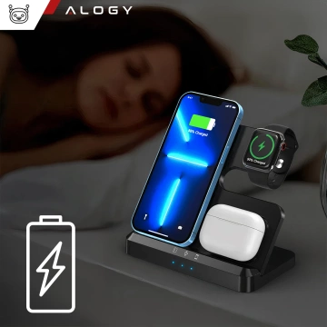 Bezdrátová indukční nabíječka Qi QC 3.0 3v1 Rychlá pro Apple iPhone Airpods Watch Nabíjecí stanice 15W černá