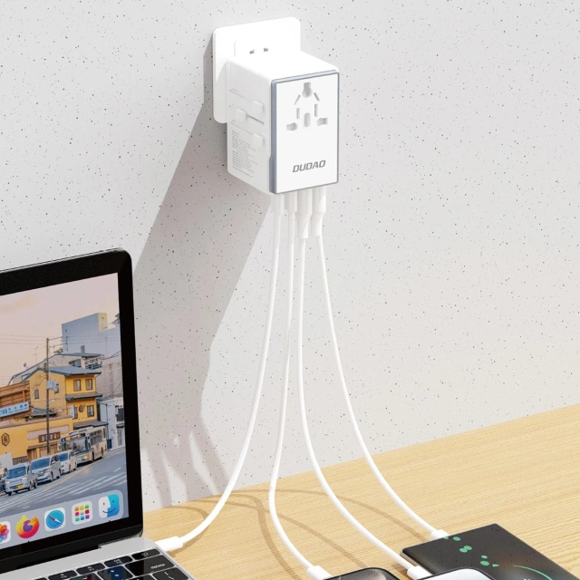 Adapter Podróżny Dudao A65Pro 65W 4xUSB EU UK US JP AUS Biały