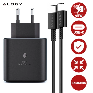 Ładowarka sieciowa USB-C typ C PD Premium szybka 45W 3A + Kabel Type-C 1M Alogy czarna
