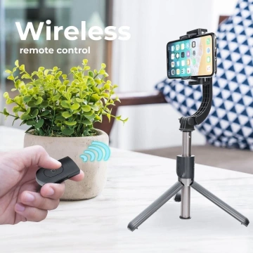 Selfie tyč s Bluetooth diaľkovým ovládaním, statívom, stabilizátorom a rukoväťou, čierna SSTR-L08