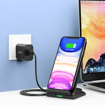 Choetech Dual Coil Fast Wireless Charger Stand 15W schwarz Micro-USB-Kabel 1,2 m (T524-F)