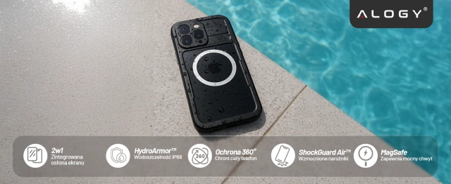 Vodotesné puzdro Alogy HydroArmor™ IP68 s priehľadným zadným pancierovým krytom 360 pre MagSafe pre Apple iPhone 16 Pro Max