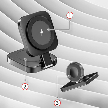 Qi Mag Safe 15W induktives Ladegerät für iPhone Apple Watch AirPods kabellose 3in1 Dockingstation schwarz