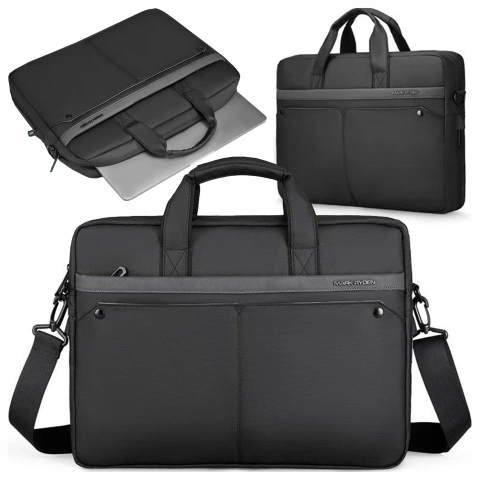 Torba na Laptopa 14" Mark Ryden, Wodoodporna, Elegancka i Pojemna, Lekka 0.5 kg, z Kieszenią na Laptopa i Tablet 9.7", Pasek na Walizkę – Czarna