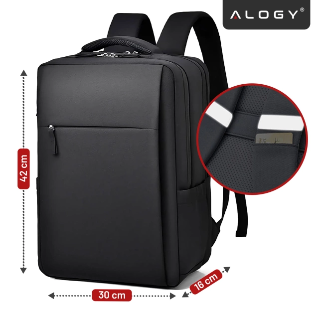 Ruksak Alogy UrbanPack Pro™ pre notebooky 15-16" – vodotesný, nárazuvzdorný, s vreckom na fľašu a popruhom na batožinu – čierny