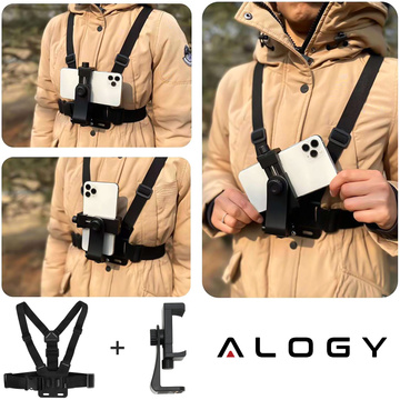Спортивний ремінь Alogy Chest нагрудний тримач для фотоапарата, камер GoPro, телефону універсальний Black