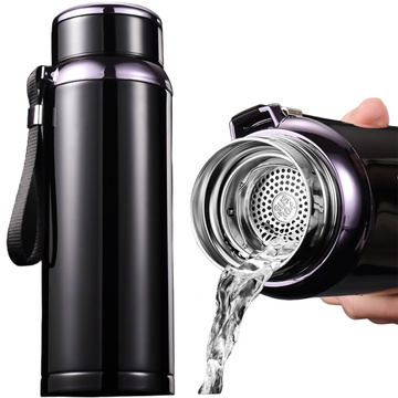 Thermos bottle thermal water bottle 800ml for coffee tea yerba mate LED strainer string Alogy display Black Washing brush