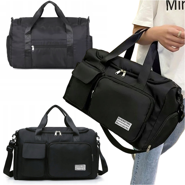 Pánská dámská sportovní taška přes rameno do posilovny do letadla příruční zavazadlo 44x26 tréninková černá Alogy Black