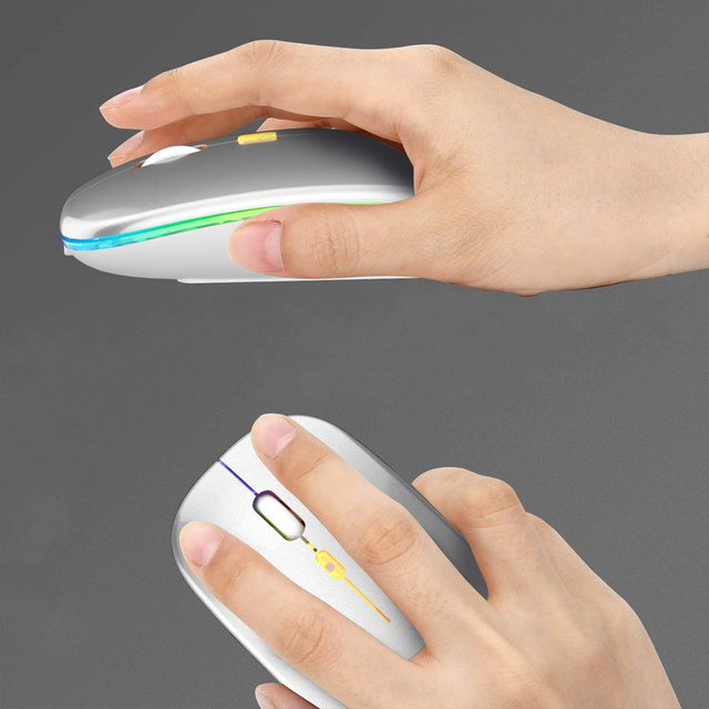 Silent Mouse Alogy slim wireless mouse RGB LED backlit for laptop tablet Silver