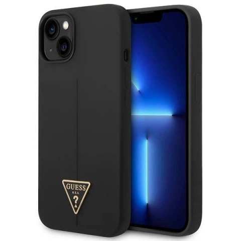 Etui Guess GUHCP14SSLTGK pro Apple iPhone 14 6,1" černý/černý pevný obal silikonový trojúhelník
