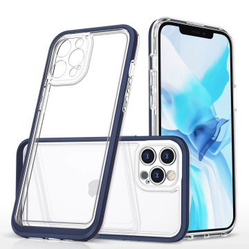 Průhledné pouzdro 3v1 pro iPhone 12 Pro s modrým rámečkem gelový kryt