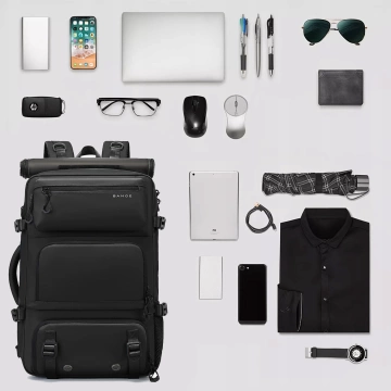 Bange 30L wasserdichter, diebstahlsicherer Rucksack, ideal für Stadt und Reisen, 51 x 32 x 20 cm, für Arbeit und Flugreisen, für Damen und Herren, mit Zahlenschloss und abnehmbarer Tasche, Schwarz