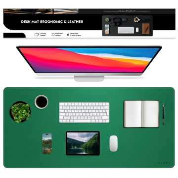 Desk pad 90×45 cm – anti-slip protective mat made of elegant PU eco-leather, for mouse and keyboard, stylish and durable – Alogy WorkMat™ Green