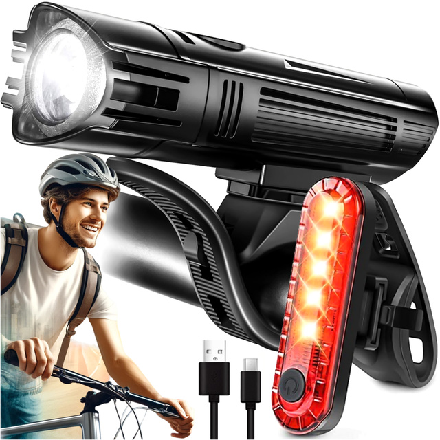 Bicycle Light 2in1 Front Rear Waterproof IPX4 LED Front Rear USB Light Bicycle Light Set Alogy