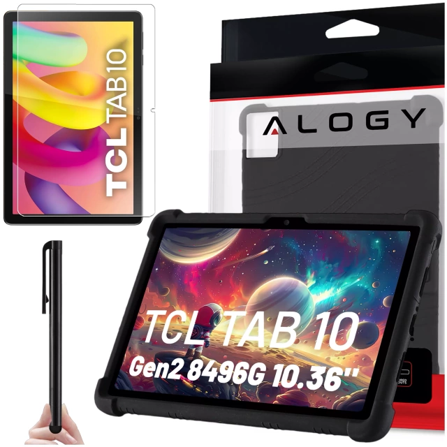 Glass Case for TCL TAB 10 Gen2 8496G 10.36" 10.4 Tablet Case Silicone Alogy Stand Case Black Free Stylus