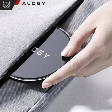 QI wireless inductive charger 15W fast LED Alogy round for iPhone USB-C cable Black