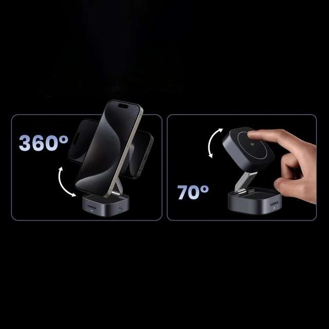 Зарядний пристрій Ugreen W702 3-в-1 MagSafe Qi2 15 Вт, складний, USB-C, чорний