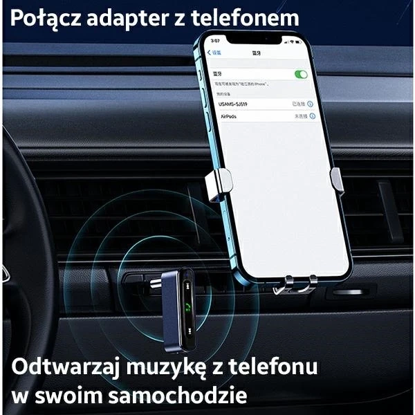 USAMS audio adaptér Bluetooth 5.0 - jack 3,5 mm szary/sivý SJ519JSQ01 (US-SJ519)