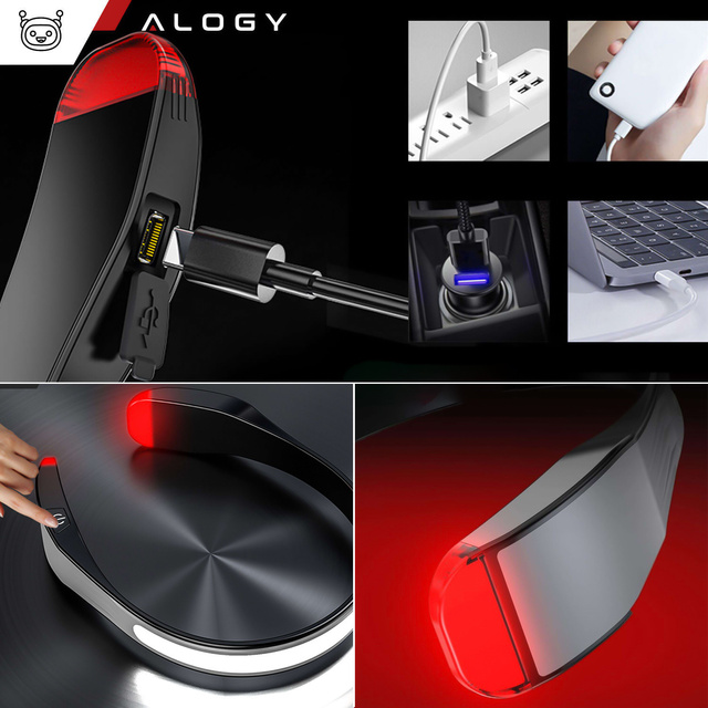 COB-LED-Stirnlampe zum Laufen mit dem Fahrrad, stark, wiederaufladbar, USB Typ C, Alogy-Stirnlampe, IPX4, schwarz