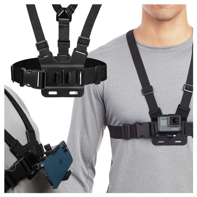 Športový postroj Alogy Hrudný držiak na kameru, GoPro kamery, univerzálny telefón Black