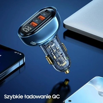 USAMS Nabíjačka do auta 2xUSB 1xUSB-C 125W Fast Charge transparentná modrá CC158CC02 (US-CC158)