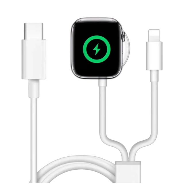 2in1 magnetisches Induktionsladekabel für Apple Watch, iPhone 1M Lightning USB-C-Kabel Alogy White